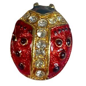 Vintage Ladybug Brooch Lapel Pin Elegant Enameled with Rhinestone Detail